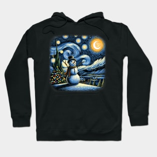 Van Gogh Starry Night Christmas Snowman Winter Snowy Night Hoodie